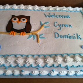 owl on a branch baby shower cake
