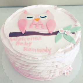 pink owl baby shower cake
